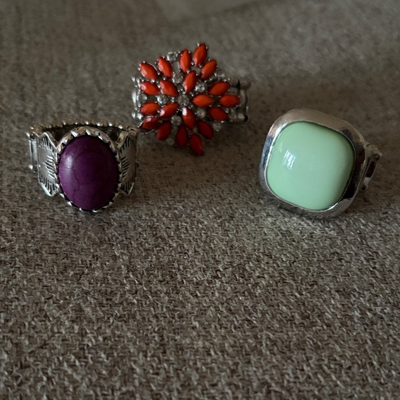 Jewelry - Cute Boho Silver and Stone Ring Bundle